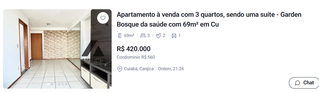 Exemplo de anúncio de apartamento no Garden