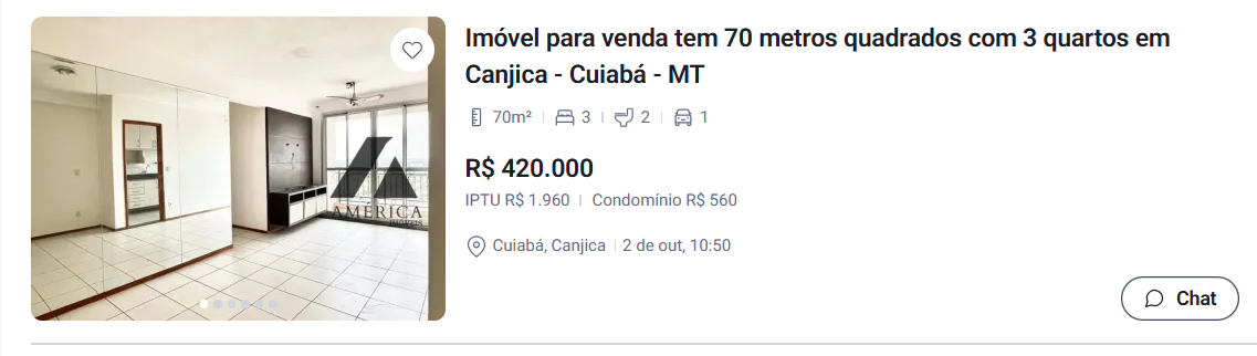 Exemplo de anúncio de apartamento no Garden