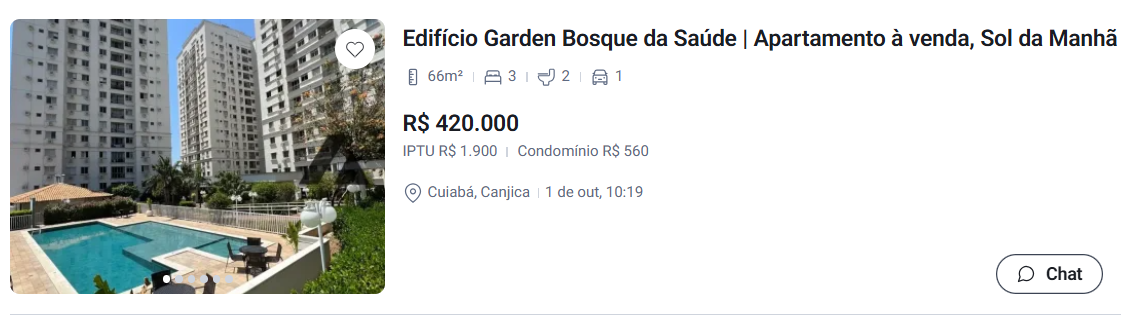 Exemplo de anúncio de apartamento no Garden